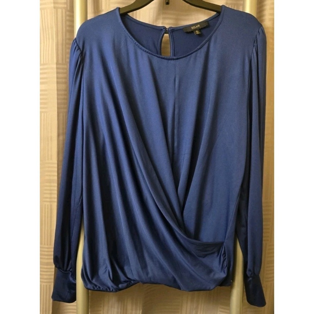 Eclair Women's Size XL Blouse Criss‎ Draped Royal Blue Long Sleeve Career Office